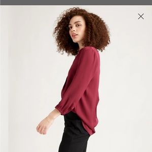 NEW Quince Pleat Back Silk Blouse Maroon Size XL